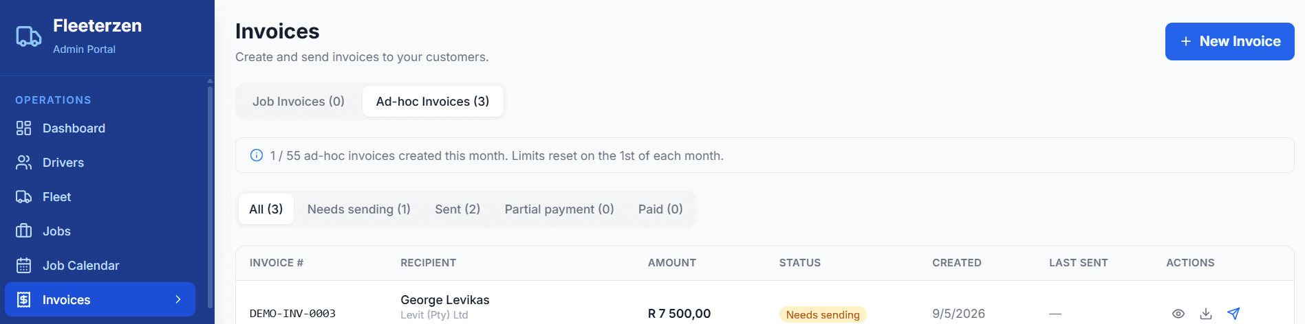 Invoicing with send and payment tracking